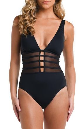 La Blanca Strappy Mesh Inset One-Piece Swimsuit in Black at Nordstrom, Size 10