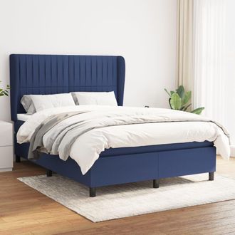 vidaXL Cama Box Spring Con Colch&oacute;n Tela Azul 140x190 Cm Vidaxl