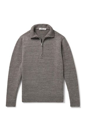 Inis Meáin Wool and Linen-Blend Half-Zip Sweater