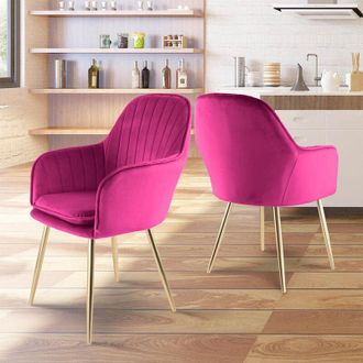 RayGar Genesis MUSE Chair in Velvet Fabric x 2 - Fuchsia Pink