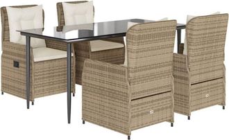 vidaXL Set Comedor De Jard&iacute;n 5 Pzas Con Cojines Rat&aacute;n Sint&eacute;tico Beige Vidaxl