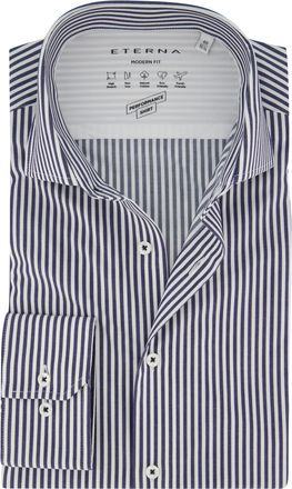 Eterna Donkerblauw gestreept overhemd Eterna Modern Fit strijkvrij