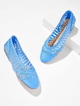 Talbots Tana Woven Cord Raffia Ballet Flats - Vista Blue - 10 1/2 M Talbots