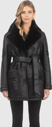 Gorski MERINO SHEARLING LAMB JACKET WITH EMBROIDERY, BELT