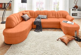 Domo Collection Wohnlandschaft »Elva, zeitlose Formensprache, elegante Rückensteppung, U-Form« wahlweise mit Bettfunktion und Federkern