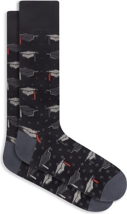 Bugatchi Mortarboard Mercerized Cotton Blend Dress Socks in Black at Nordstrom