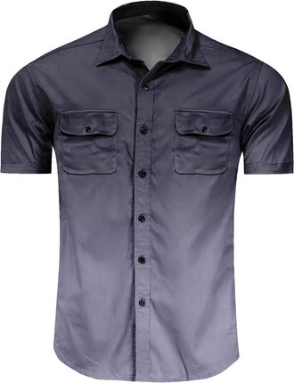 Generic Mens Gradient Pocket Short Sleeved Shirt Beach Vacation Button Casual top (UK, Alpha, L, Regular, Regular, 2)