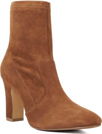 Dune London Womens Ladies Optilly - Almond Toe Block Heel Sock Boots - Tan Suede - Size UK 8