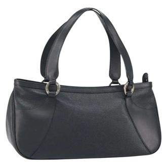 Bulgari Handbag Leather Black Leather Handbag (Pre-Owned)