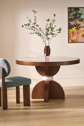 Anthropologie Vivienne 48 Round Marble Top Wood Dining Table