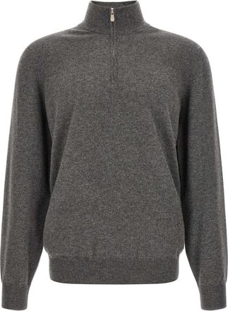 Brunello Cucinelli Grey Solid Mock Collar Sweater