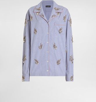 Dolce & Gabbana Cotton Shirt With Crystal Flower Embroidery - Woman Shirts And Tops Multi-colored 40