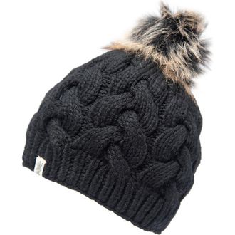 Nirvanna Designs Boheme Cable Beanie w/ Faux Fur Pom in Black at Nordstrom, Size Medium/large
