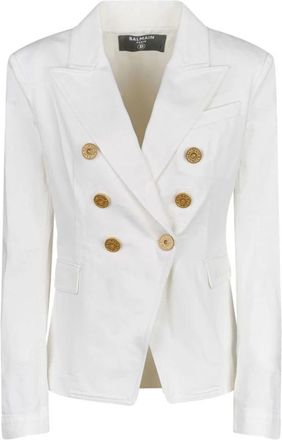 Balmain Witte Denim Double Breasted Blazer - Dames - Blazers - Wit - M - Denim - Jassen