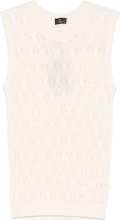 Etro Beige Mesh Vest Sweater - Dames - Ronde hals truien - Beige - S - Truien & Vesten