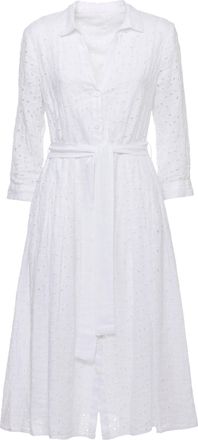 120% Lino White Linen Dress With Collar And Cut-Out Details