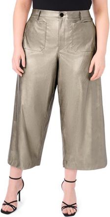 Vince Camuto Metallic Faux Leather Crop Pants in Silver at Nordstrom, Size 24W