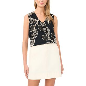 Vince Camuto Embroidered V-Neck Sleeveless Top in Rich Black at Nordstrom, Size Xx-Large