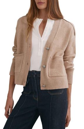 Reiss Maya V-Neck Wool-Blend Cardigan in Beige Neutral at Nordstrom, Size X-Small
