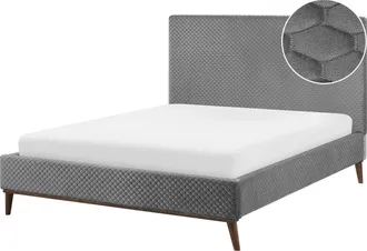 Beliani Beliani - Cama Con Somier De Terciopelo Gris Claro Madera Oscura 140 X 200 Cm Acolchado Bayonne