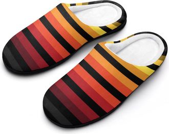 Generic Yellow Orange Red Stripes Men Slippers Funny House Shoes Cotton Slipper for Indoor Outdoor