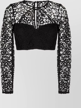 Self Portrait sheer lace cropped blouse