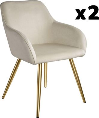 TecTake 2 Sillas de comedor aterciopeladas 58 x 62 x 82 cm crema/oro