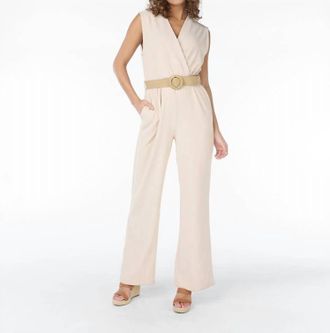 Esqualo Johana Fancy Crinkle Jumpsuit In Light Sand