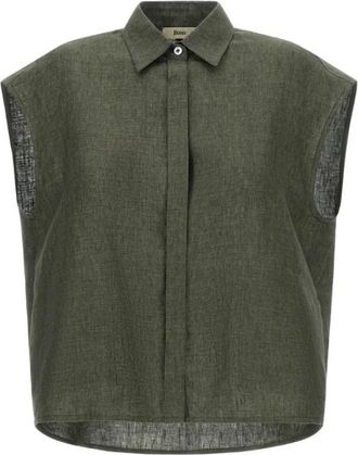Herno Mouwloze Linnen Blouse - Dames - Overhemden - Groen - L - Linnen - Overhemden