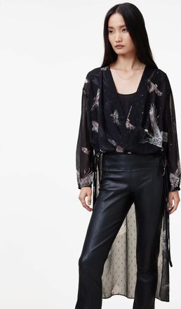 AllSaints Viscose Avala Printed Draped Top, Size: UK 14/US 10