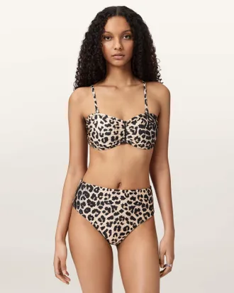 AllSaints Main: 71% Polyamide, 29% Elastane Talaria High Rise Animal Print Bikini Bottoms, Size: XS