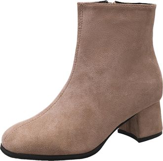 Generic Womens Spring Autumn and Winter Large Size Thick Heel Side Zipper Solid Color Versatile Fashion High Heel Square Toe Ankle Boots Soft Cowboy Boots Wom