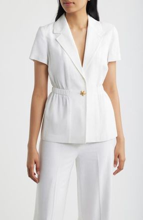 Tahari by ASL Short Sleeve One-Button Jacket in White at Nordstrom, Size 12
