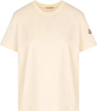 Moncler Geborduurd Tonaal Logo Katoenen T-Shirt - Dames - T-shirts - Beige - S - Katoen - Tops