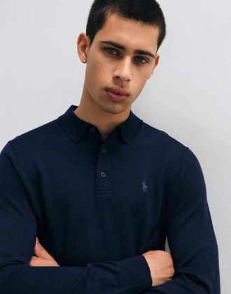 Polo Ralph Lauren icon logo polo in maglia di lana merino blu navy