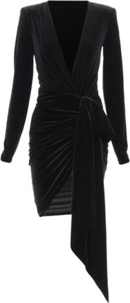 Alexandre Vauthier black velvet plunge neck wrap bow draped mini dress