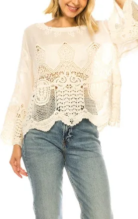 A Collective Story Crochet Hem Cotton Top in Natural at Nordstrom, Size X-Large