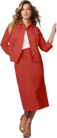Jessica London Classic Cotton Denim Jacket in Burnt Red at Nordstrom, Size 20