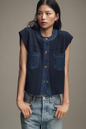 Pilcro Denim Crewneck Cardigan Sweater Vest