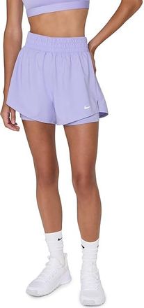 Nike Dri-FIT High-Waisted 3 2-in-1 Shorts Womens Shorts Lilac Ice/Reflective Silver : LG (US 12-14), Polyester/Spandex