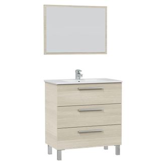 HOMN Mueble de ba&ntilde;o 3 cajones con espejo, sin lavabo, 80 cm