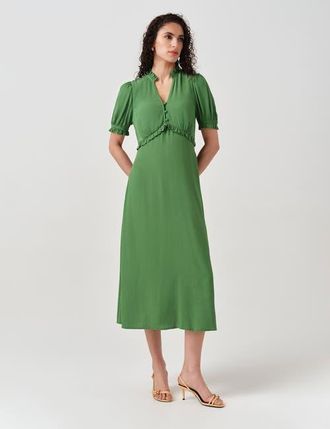 Ghost London Jolene V-neck Crepe Midi Dress in Green at Nordstrom, Size 10