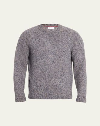 Brunello Cucinelli Mens Wool, Silk and Cashmere Donegal Crewneck Sweater