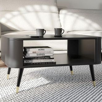 Dmora Mesa De Sal&oacute;n Lirefa, Esquinas Redondeadas, Un Compartimento, Forma Rectangular, 80x60x42h Cm Negro