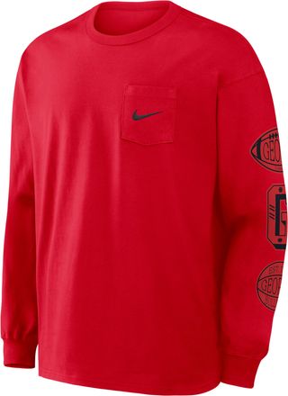 Nike Georgia Academic Max90 Pocket Nike Mens College Long-Sleeve T-Shirt in Red | 04TA65NGBN-U1K