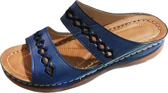 Generic 2026 Womens Summer Slippers Casual Open Toe Embroidered Sandals with Heel for Daily Wear Comfortable Slip On Shoes (Navy, 4.5)