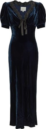 Reformation Camille Lace-trim Velvet Midi Dress - Dark Blue - 4 (UK8 / S)