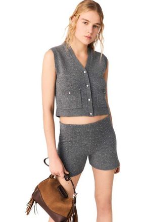 Maje Rhinestone knit top in Grey at Nordstrom, Size X-Small