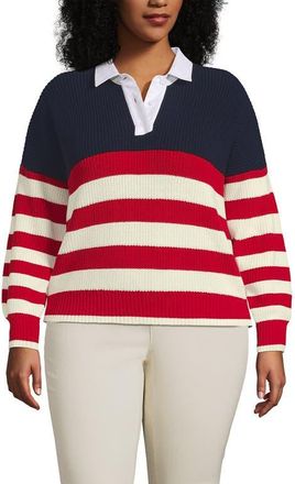 Lands End Drifter Rugby with Woven Collar Sweater in Red/ivory American Flag at Nordstrom, Size 2X