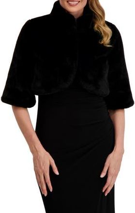 Shelli Segal Mock Neck Faux Fur Shrug in Noir at Nordstrom Rack, Size X-Small